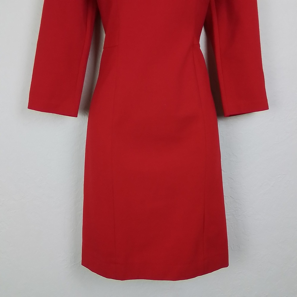 Talbots Red Sheath Dress 2 Heavy Thick‎ Cowl Neck 3/4 Sleeve Workwear Career - Picture 3 of 13